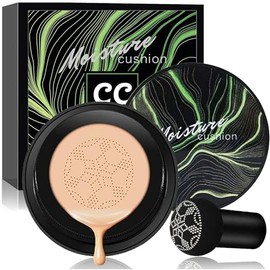 Air Cushion CC Cream Mushroom Head Foundation, Moisturizing Concealer Makeup Base, Full Coverage, Nude Long Lasting Waterproof Matte BB Cream (Natural)