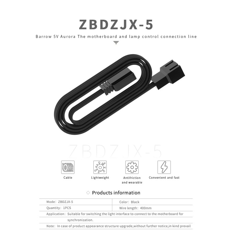 Barrow 5V Aurora Motherboard to LED Adapter Cable