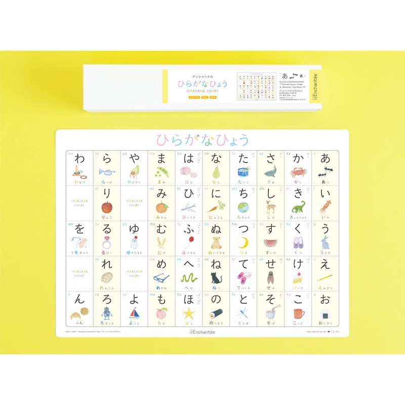 Enchantée Learning Japanese Hiragana Chart A3 Rounded Corners Waterproof