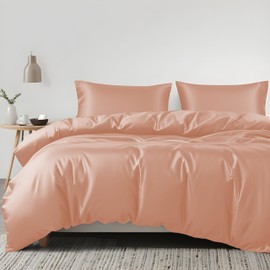 LINENWALAS 100% Organic Eucalyptus Tencel 2pc Duvet Cover Set With Zipper Closure and Corner Ties - Softest Cooling Luxury Bedding Perfect for Hair & Skin (Single/Peach Fuzz)