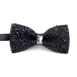 Rhinestone Bow Ties for Men Pre-Tied Bow Ties Banquet Bowtie with Adjustable Length for Wedding Party (Black)