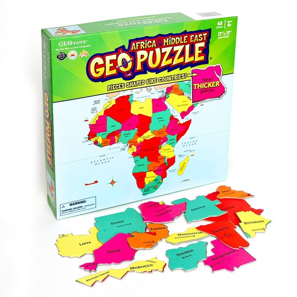 GeoToys — GeoPuzzle Africa and the Middle East — Educational Kid Toys for Boys and Girls, 65 Piece Geography Jigsaw Puzzle, Jumbo Size Kids Puzzle — Ages 4 and up