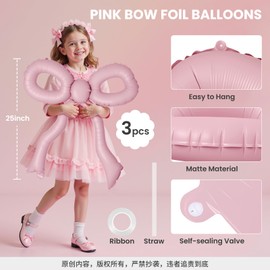 3 Pcs 25 Inch Matte Dusty Pink Bow Balloons Pastel Light Pink Foil Balloons Bow Themed Party Decorations for Girls Women Birthday Baby Shower Engagement Bridal Shower Bachelorette Graduation Supplies