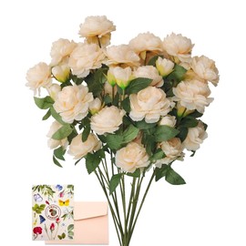 SNAIL GARDEN 12Pcs Artificial Flowers,Single Stem Silk Peony Blooming Rose with 36 Flower Heads,for Bridal Wedding Home Party Festival Floral Arrangements Decoration(Champagne)
