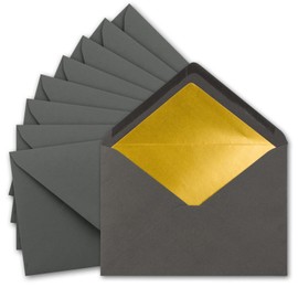 10 x metallic gold lined envelopes DIN C5, anthracite, 156 x 220 mm, wet seal with pointed flap - FarbenFroh by Gustav Neuser.
