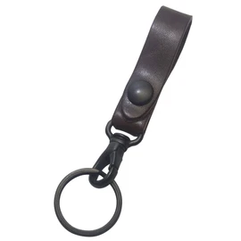 Highstyle Tochigi Leather Key Holder, Made in Japan, Mini Nascan & Independent Ring, Belt Loop Key Chain, black/dark brown