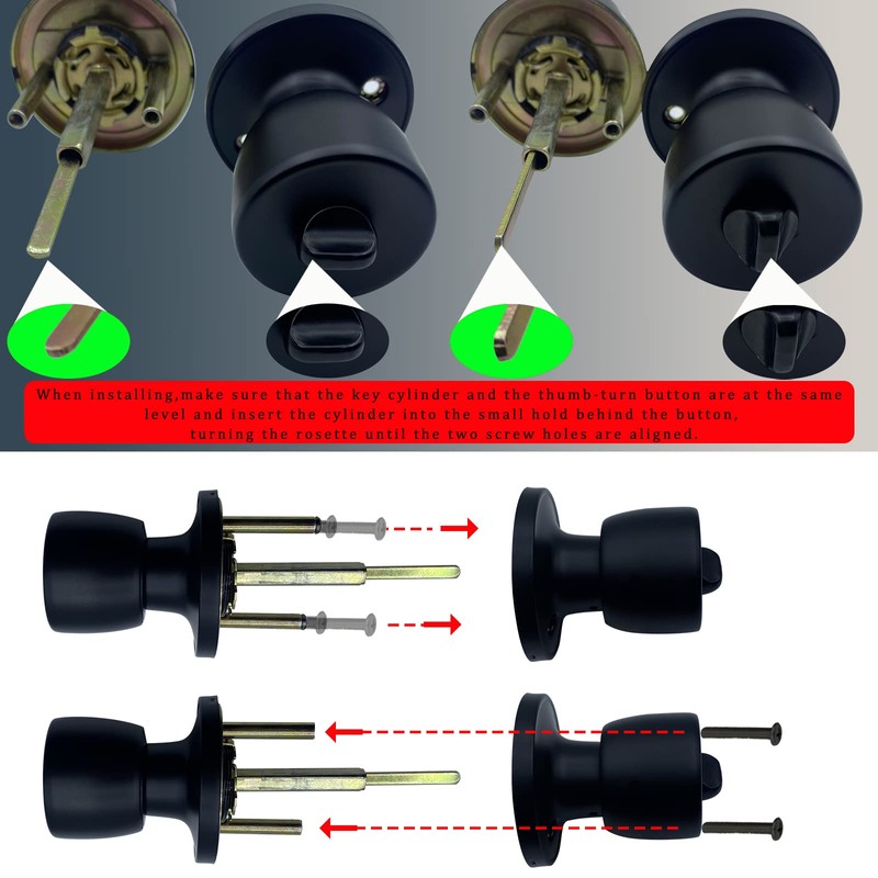 JO.KO Door Knob with Lock and Key, Round Ball Lock