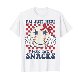 Retro Baseball Sister I'm Just Here for the Snacks Girls Mom T-Shirt
