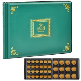 Aptbyte Coin Collection Supplies Holder Book for Collectors, 300 Pockets Coin Collection Organizer Storage Box Case Album for 20/25/ 27/30/ 38mm Coins (Vintage pattern green)