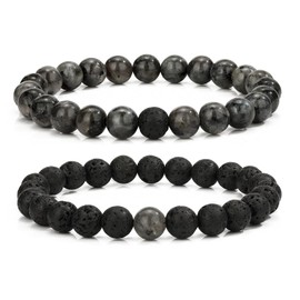 MengPa Mens Beaded Bracelets Couples Matching Bracelet Set Matte Lava Rock Beads for Women Fashioon Jewelry (Labradorite)