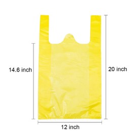 LazyMe T Shirt Bags, Plastic Bags with Handles for Grocrery and Retail Shopping, Bolsas De Plastico Para Negocio, 12x20 Inch (Yellow, 50pcs)
