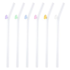 Dokpav 6 PCS Reusable Glass Straws, Cute Colorful Butterfly Drinking Straw, Decorated Glass Straw with Charms, Shatter Resistant for Smoothies Juices Teas Milkshakes Cocktail