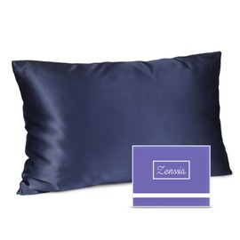 Zenssia 100% Mulberry Silk Pillowcase 40 x 60 cm for Hair and Skin with Hidden Zip Super Soft Breathable 1 Piece Night Blue