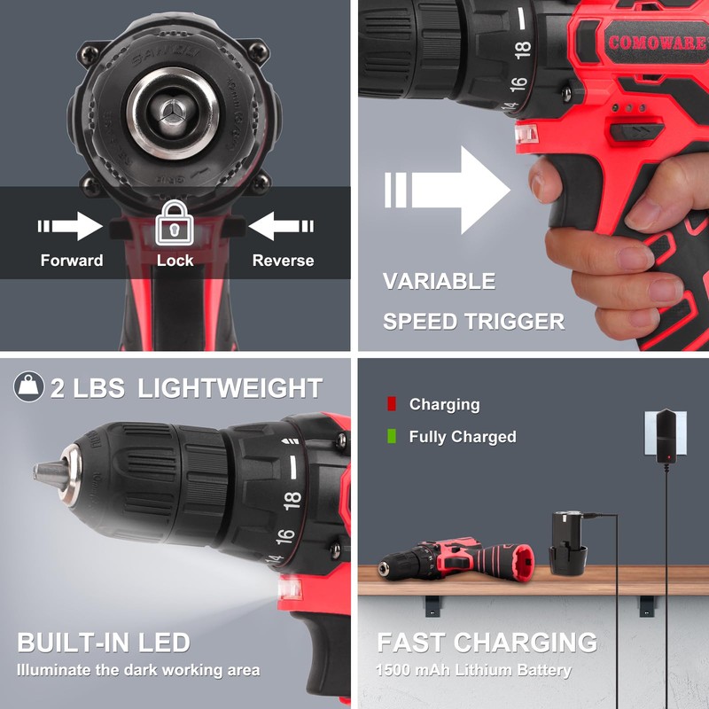 COMOWARE 12V Power Cordless Drill Home Tool Kit, Tool Drill