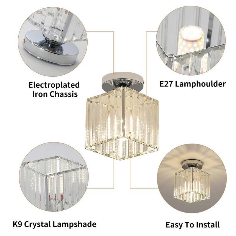 Modern Crystal Ceiling Light, E27 Mini Crystal Ceiling Light, Silver