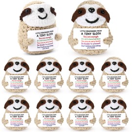 VioraWhite 8 Pcs Positive Crochet Animals Sloth Emotional Uplifting Support Knitted Sloth Funny Mental Health Gifts with Positive Card for Women Men Birthday Graduation Stocking Stuffers Gifts