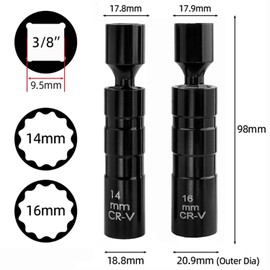 Bestgle 14/16mm Universal Spark Plug Socket Wrench Adapter, Magnetic 12-Point Angle Thin Wall Swivel Spark Plug Sleeve Car Removal Tools