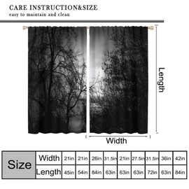 Gothic Forest Curtains Dark Black Forest Foggy Mysterious Pine Black Tree Forest Nature Scenery Blackout Window Treatments for Living Room Bedroom Window Drapes 42" W X 45" L