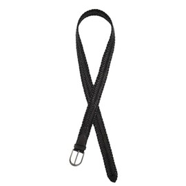 Ulla Popken Women's Genuine Leather Braided Metallic Buckle Belt, black