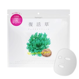 temari Resurrection Grass Face Mask Sheet, Large Capacity Pack, 40 Sheets per Pack, Moisturizing, Aging Care, Firm and Elasticity Care