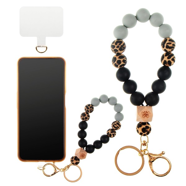 Poagoep Silicone Beaded Wrist Strap Wristlet Elastic Hands-Free Phone Bracelet