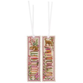 Vervaco Embroidery Kit Cross Stitch Counted Bookmark Crafts Set of 2 Cats on Stacks of Books Complete Embroidery Set for Beginners Gift for Book Lover ca. 6 x 20 cm