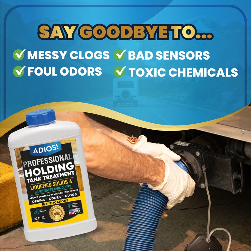Adios! RV Holding Tank Treatment and Deodorizer - Digests Waste,