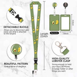 Card Holder with Avocado Banana Lanyard, ID Badge, Card Holder with Lanyard, Removable Lanyard with Retractable Clip for Business Cards, Entrance Cards, ID Cards