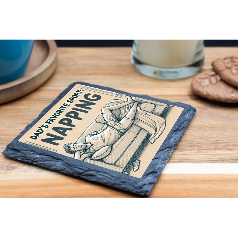 Dad's Favorite Sport Napping Slate Coaster for Relaxing Dads [slco-kf25-3062]
