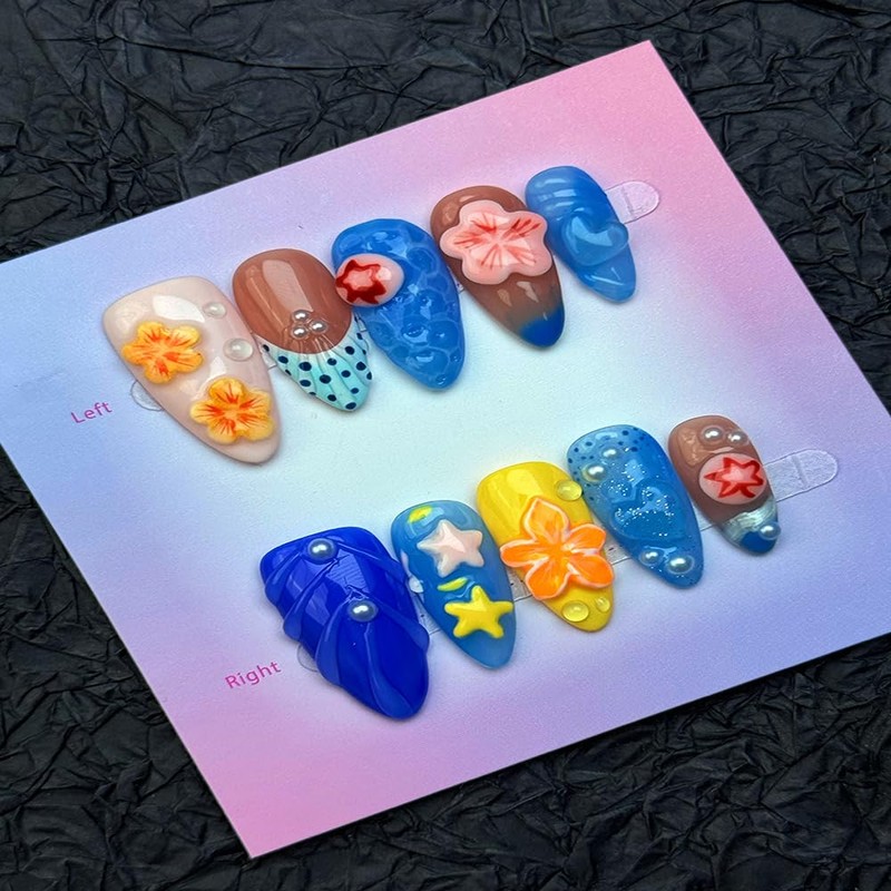 100% Handmade Press on Nails Medium Almond Handmade Nails with