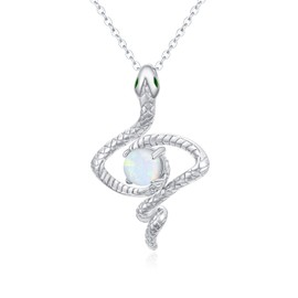 Snake Opal Necklace 925 Sterling Silver Snake Pendant Chain with Opal Animal Snake Jewellery Chain Gifts for Women Girls Children, Sterling Silver, Created Opal