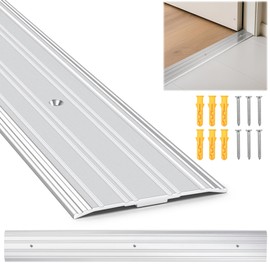 Aluminum Door Threshold - 36" L x 3" W 2PCS Exterior Door Threshold with Pre Drilled Holes and Expansion Screws, Non-Slip Fluted Saddle Threshold Flat Profile Threshold, Prevent Dust & Airflow