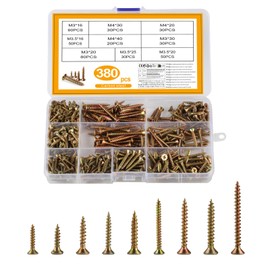 M3 M3.5 M4 Wood Screws Set, 380 Pieces Self-Tapping Screws with Countersunk Screws Set, Chipboard Screws Phillips Screws Set, Flat Head Screws for DIY Project Repair