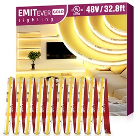 EMITEVER 48V DC COB LED Strip Light Warm White, 3000K 32.8ft High Density Tape Light, Dimmable Rope Light for Bedroom,Kitchen,Cabinet, 300Lm/ft, 4500LEDs, Ra 90+, UL Listed(Power Supply Not Included)