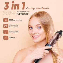 Thermal Brush，1.5 inch Heated Round Brush for Blowout Look，Double Voltage，Negative Ion Technology, Hot Hair Curling Brush with 9 Temperature Settings for All Hair Types