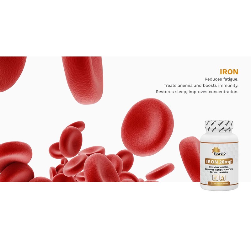 Iron Bisglycinate 20 mg, High Dosage, 120 Tablets, Supports Blood