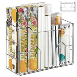 Cididu Kitchen Wrap Organizer Rack Wall Mount, Cabinet Door Organizer Storage, Wall Rack Basket Sturdy Steel Wire, Tall Inside Cabinet Holder for Aluminum Foil Plastic Wrap Wax Paper, Easy to Install