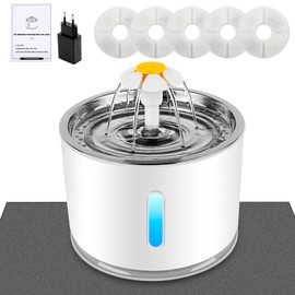 Wilktop Cat Drinking Fountain, Pet Fountain with Activated Carbon Filter, Water Level Window, Luminous LED, 2.4 L Large Capacity, 3 Types Fountain Water Flow, Automatic Cat Water Dispenser for Dogs