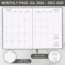 Planner 2024-2025 - 18 Months (July 24 - December 25) Academic Planner 5.8" x 8.5", 2024-2025 Weekly & Monthly Agenda with Pen Holder, Vegan Leather Hard Cover, Grey