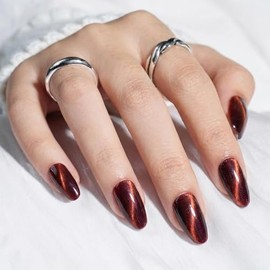 30 Uñas postizas almendradas medianas estilo ojo de gato con acabado brillante 3D, reutilizables, disponibles en 15 tamaños. Uñas postizas hechas a ma