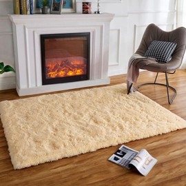 HARESLE Beige Rugs Living Room,Fluffy Soft High Pile Rugs,Non-Slip Bedroom Rug,Area Rugs for Children Room,Lounge(Beige,80×120 cm)