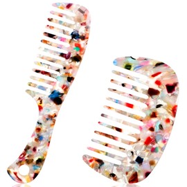 Wide Tooth Combs for Women, 2 Pcs Tortoise Shell Acetate Wide Tooth Comb for Curly Hair Vintage Style Anti-Static Travel Pocket Combs for Thick Curly Care Detangling Comb for Wet and Dry, Multicolor