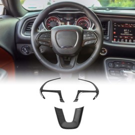 JeCar Steering Wheel Cover Interior Decoration Trim Kits Compatible with Dodge Challenger/Charger 2015-2023/Durango 2014-2020 & Grand Cherokee 2014-2019 SRT8, Carbon Fiber Texture