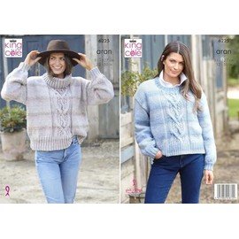 King Cole Aran Knitting Pattern - 6225 Ladies Sweaters (2 Designs)