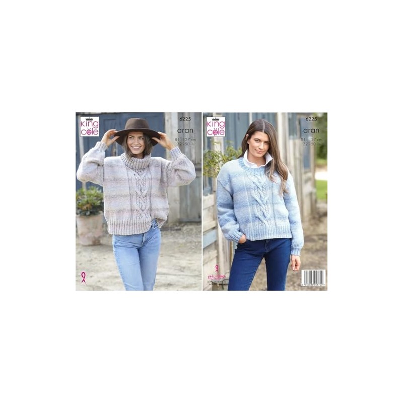 King Cole Aran Knitting Pattern - 6225 Ladies Sweaters (2