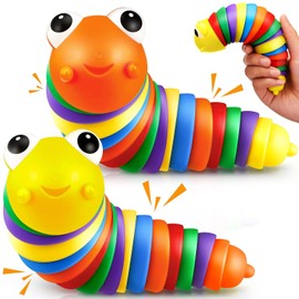 Juguete Sensorial para Relajarse, 2Pzs Juguetes Fidget Slug, Fidget Toy, Juguete Fidget Articulado 3D, Juguetes Sensoriales para Autismo, Regalos de Navidad para Niños y Adultos (Amarillo + Naranja)