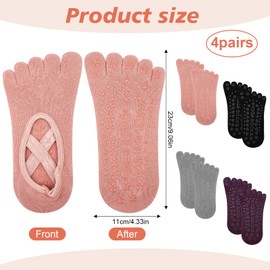 Leikedun Set di 4 paia di calze da yoga comode a cinque dita separate, Multicolore B, 42