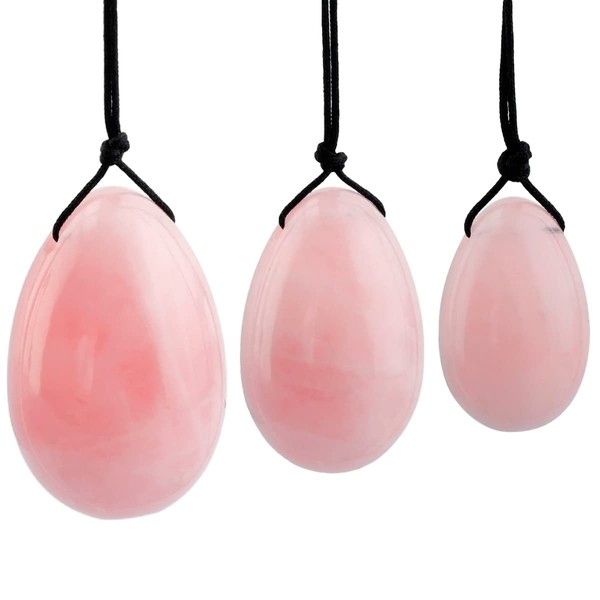 KYEYGWO Rose Quartz Reiki Healing Crystal Yoni Eggs Set with 3 Sizes, Polished Oval Ball Eggs Massage Stones Women's Gemstone Egg for Strengthening Pelvic Floor Muscles and Cone Exercise, Pretty Large