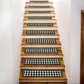 Boho Stair Treads Non Slip - Carpet Stair Treads for Wooden Steps Indoor, Stair Rugs for Kids, Elders and Dog, Stair Runners for Wooden Steps, 15 pcs