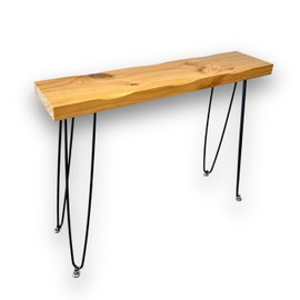 Kirpi Entryway Console Table Solid Wood, Narrow Sofa Table Midcentury Modern Live Edge, 40-inch Rustic Wood Hallway Table, Entry Table Farmhouse, Behind The Couch Desk Hairpin Legs (Natural Wood)